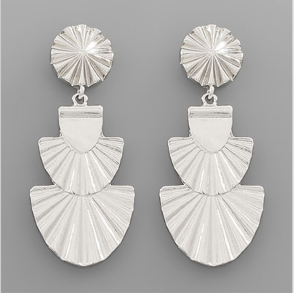 Textured Disk & Fan Drop Earrings